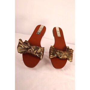 Zara Metallic Gold Bow Flat Sandals EU 38 -US 7.5‎